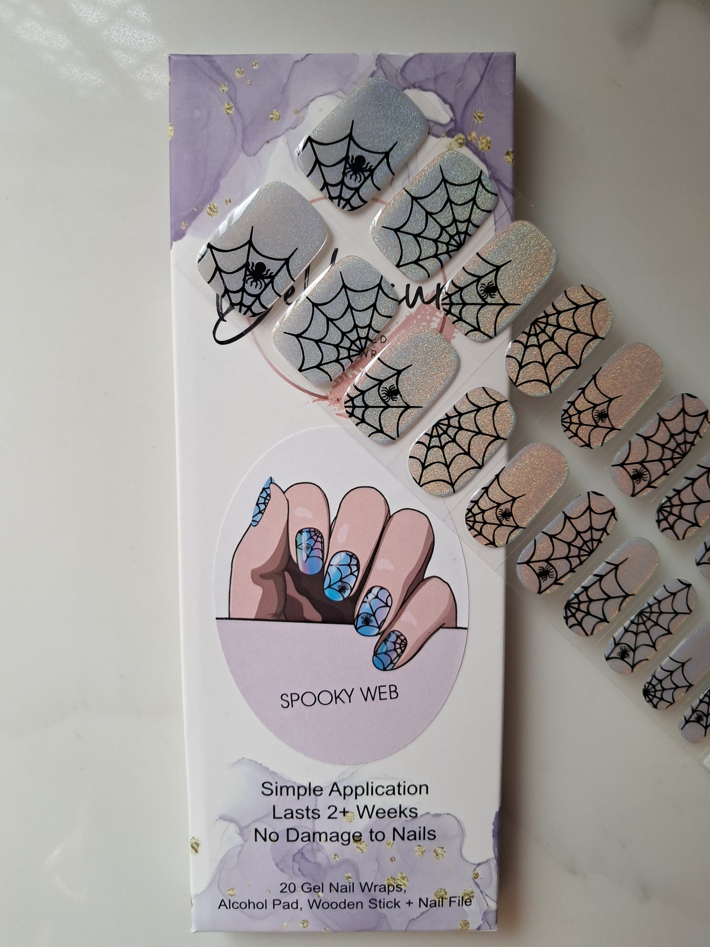 Spooky Web Semi Cured Gel Nail Wraps Kit