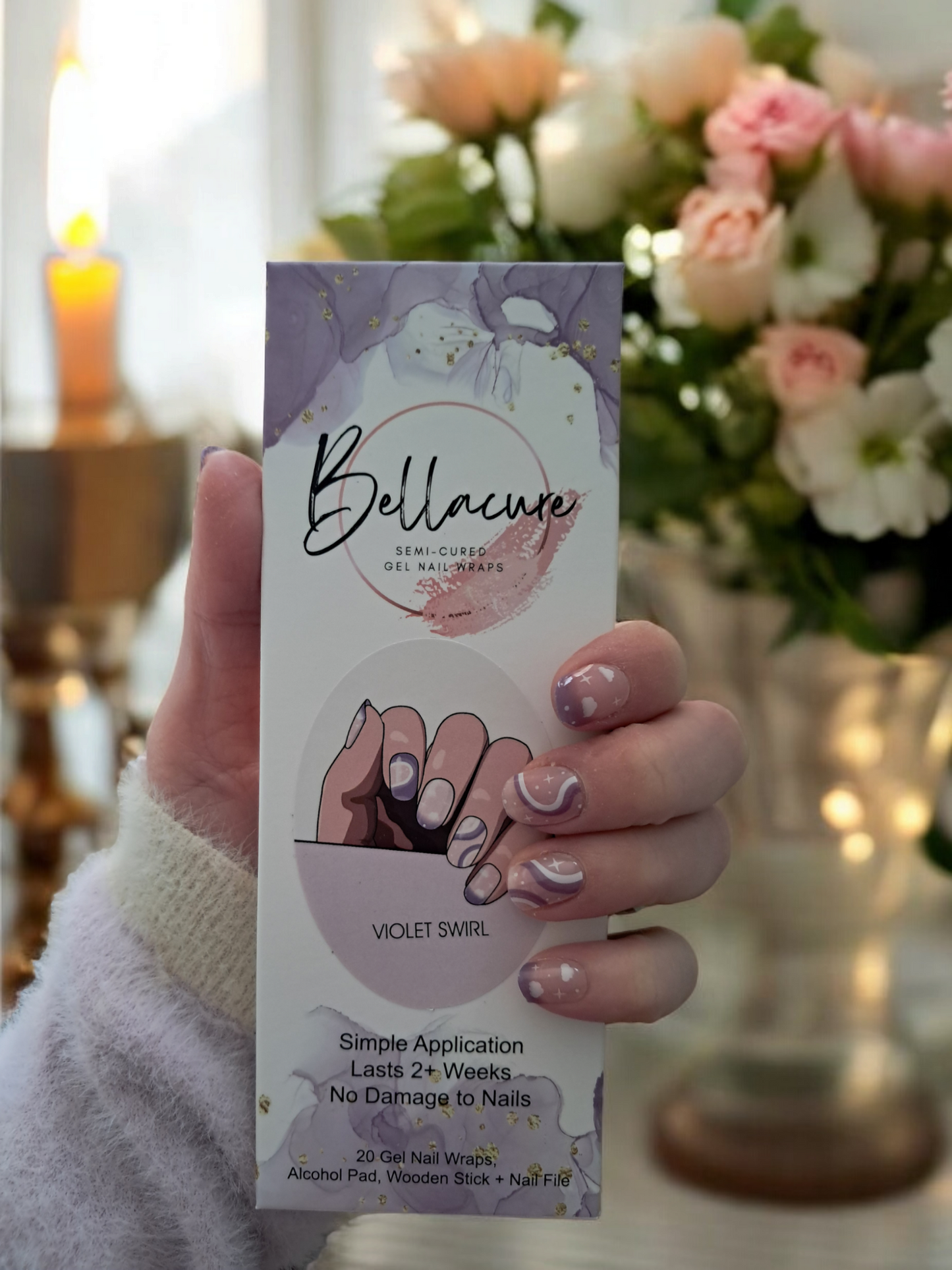 Violet Swirl Semi Cured Gel Nail Wraps Kit