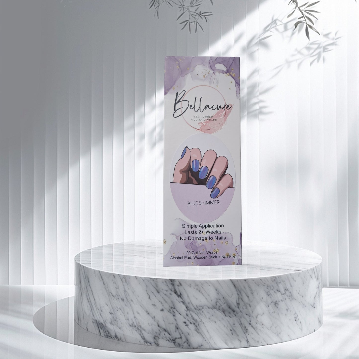 Blue Shimmer Semi Cured Gel Nail Wraps Kit