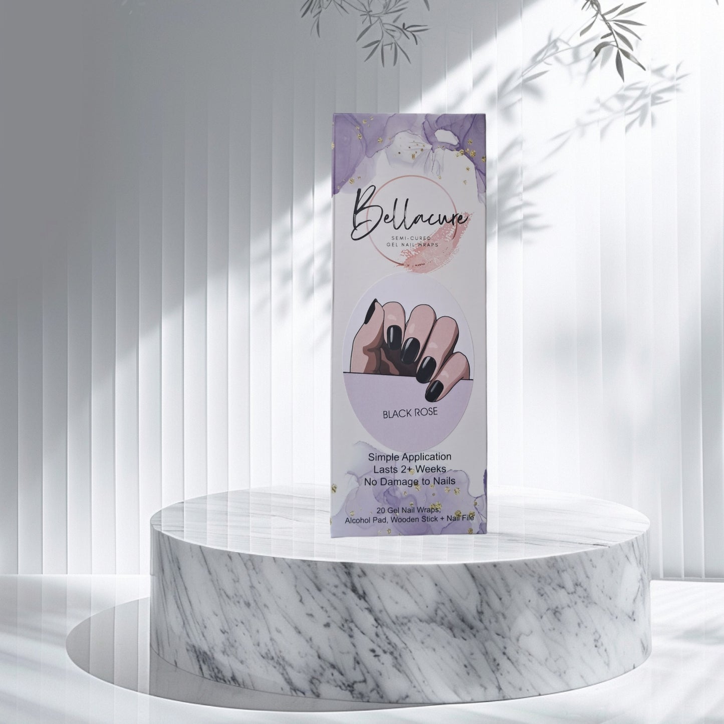 Black Rose Semi Cured Gel Nail Wraps Kit