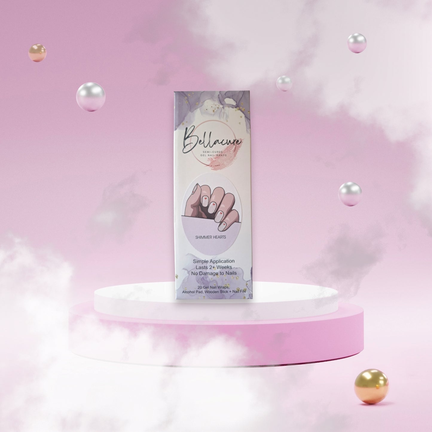 Shimmer Hearts Semi Cured Gel Nail Wraps Kit