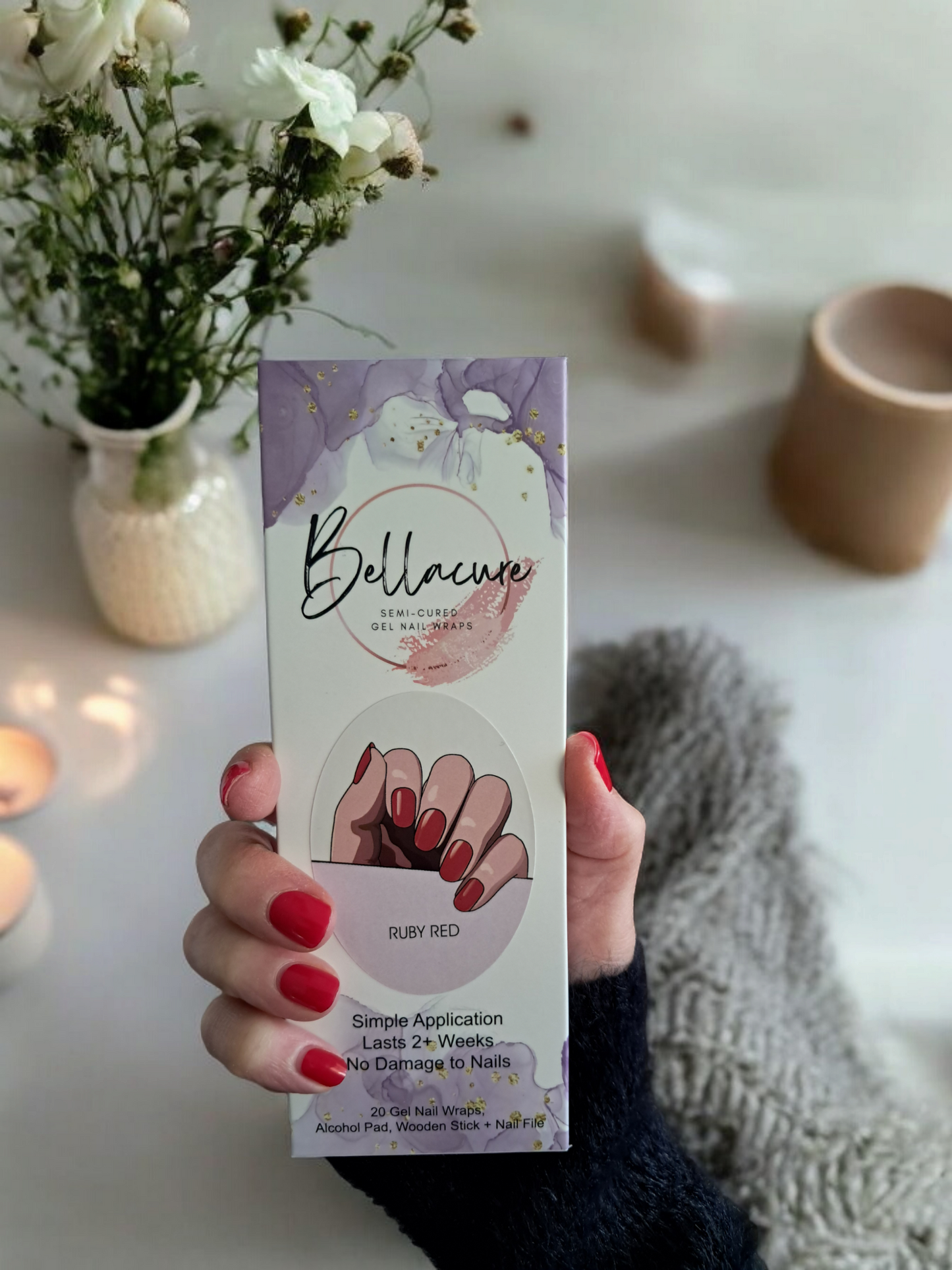 Ruby Red Semi Cured Gel Nail Wraps Kit