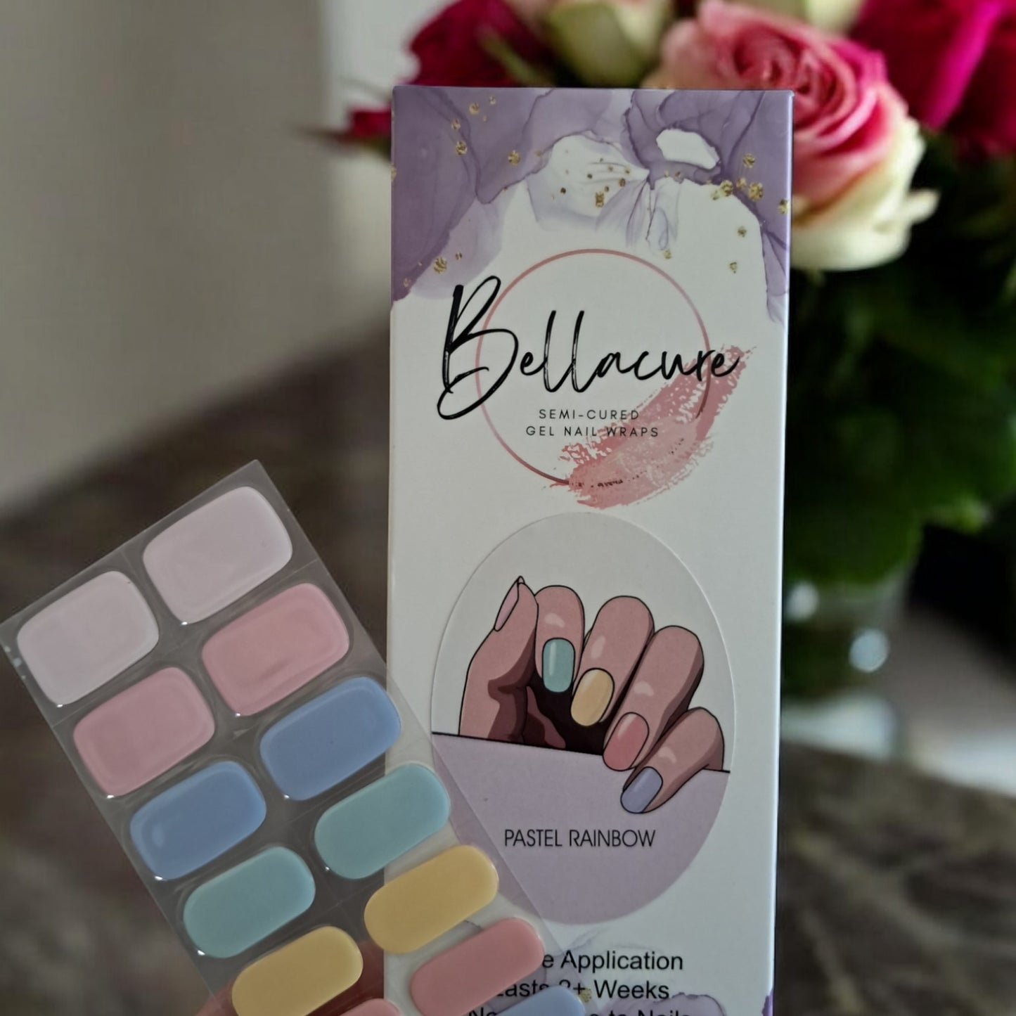 Pastel Rainbow Semi Cured Gel Nail Wraps Kit