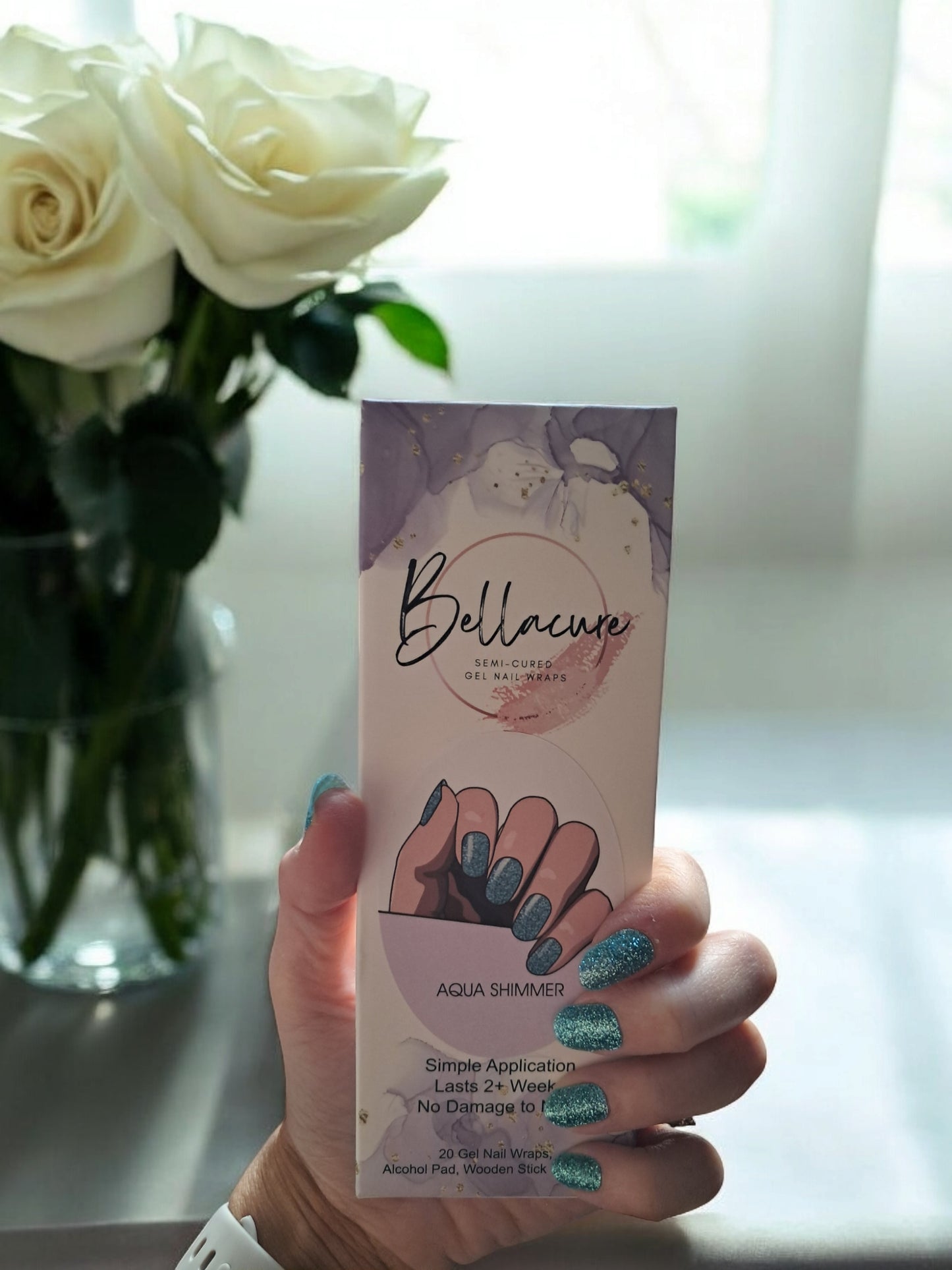 Aqua Shimmer Semi Cured Gel Nail Wraps Kit